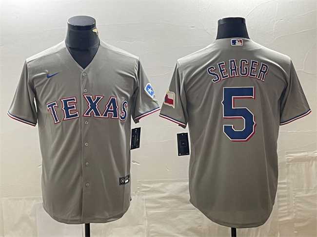 Mens Texas Rangers #5 Corey Seager Gray With Patch Cool Base Stitched Baseball Jersey->texas rangers->MLB Jersey